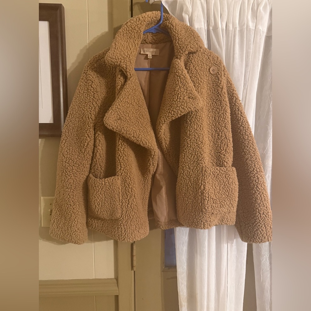Philosophy Tan Teddy Jacket Oversized Plush